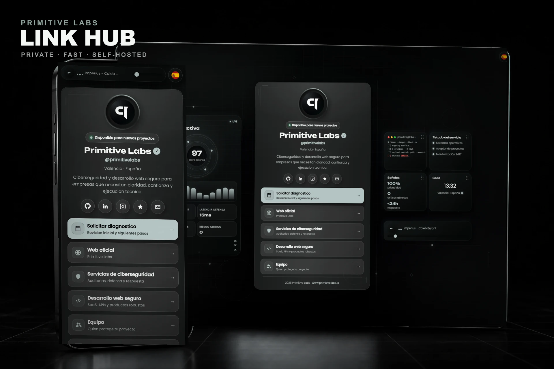 Desktop and mobile mockups of the real Primitive Labs Link Hub